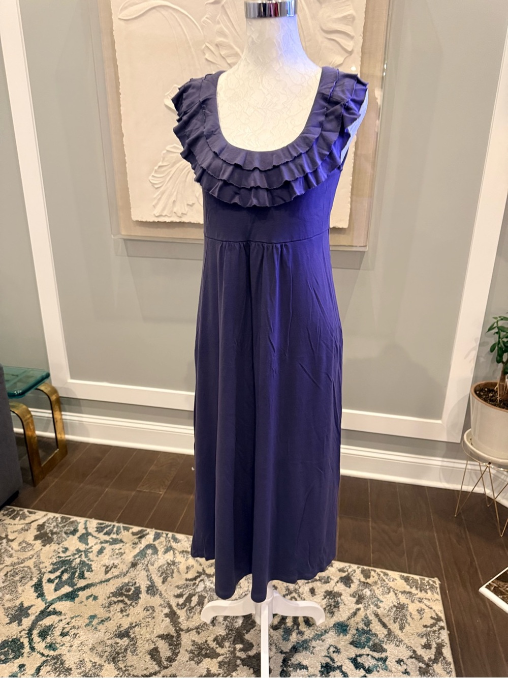 GapMaternity Ruffle Scoop Neck Midi Dress Purple Size M Vintage 2009